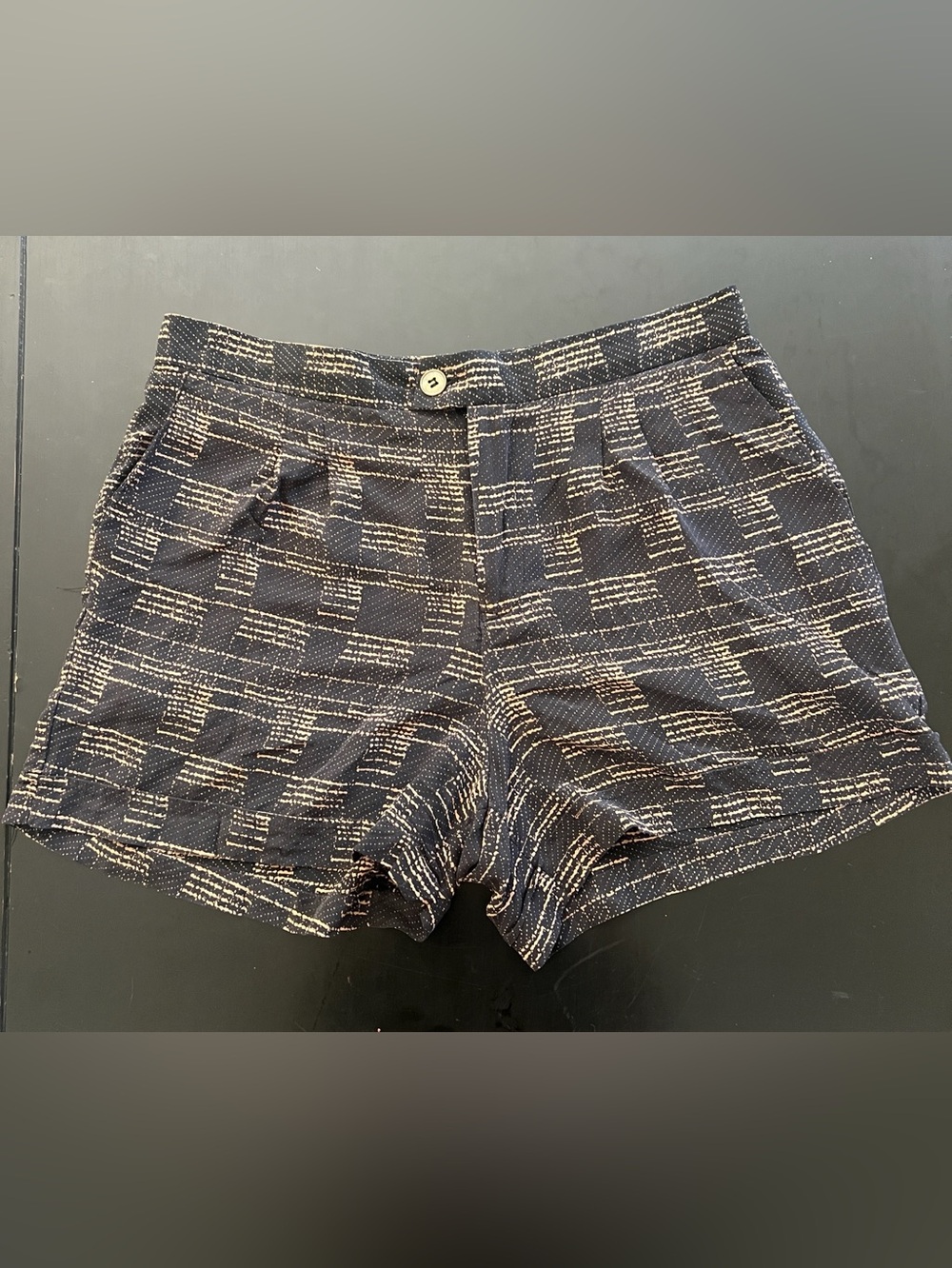 Myne Black and Brown Patterned High Waist Shorts Size L  100% Silk